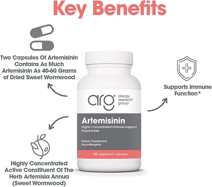 ARG Artemisinin - Delivers 200 mg Concentrated Sweet Wormwood Extract per Serving - Supports Immune and Digestive Health - Hypoallergenic &amp Vegetarian - 150 Servings - 300 Capsules