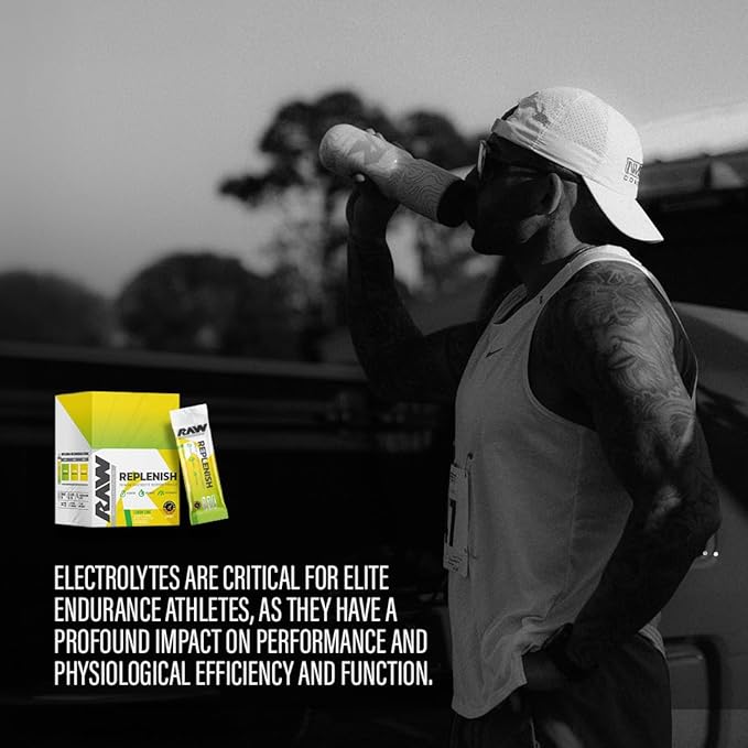 RAW Replenish Packets Premium Electrolytes Powder Recovery Formula Lemon Lime (20 Stick Packs) - Flavored Electrolyte Drink Mix for Hydration Replenishment Endurance &amp Performance Workouts