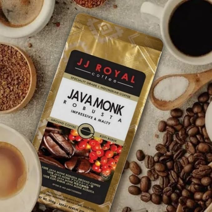 JJ Royal Coffee Java Monk Robusta 200g Ground Coffee (Pack of 2)