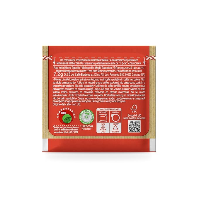 Caffè Borbone Espresso Paper Pods Red Blend Strong and Creamy Medium Roast ESE Pods Authentic Italian Espresso - 50 Count