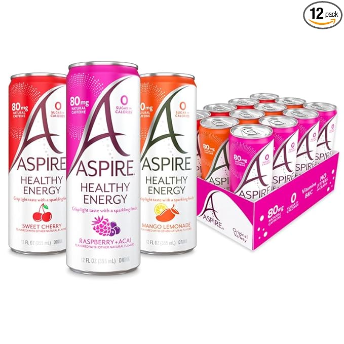 ASPIRE® Classics Variety Pack Healthy Energy Drink 80mg Natural Caffeine Zero Sugar No Carbs Keto Friendly 12 Pack Green Tea Sugar Free Drink Low Caffeine Zero Calorie