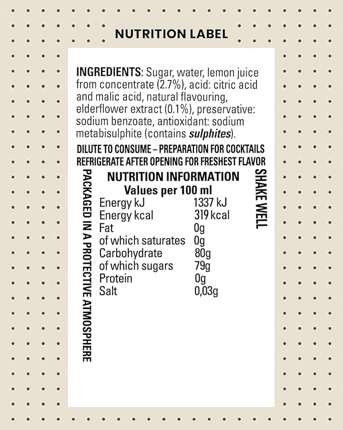 Finest Call Premium Elderflower Syrup Drink Mix 1 Liter Bottle (33.8 Fl Oz) Individually Boxed