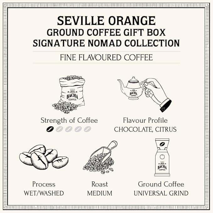 Bacha Coffee | Seville Orange Fine Flavoured Ground Beans Medium Roast 100% Arabica Specialty Coffee 250g Signature Nomad Collection Gift Box