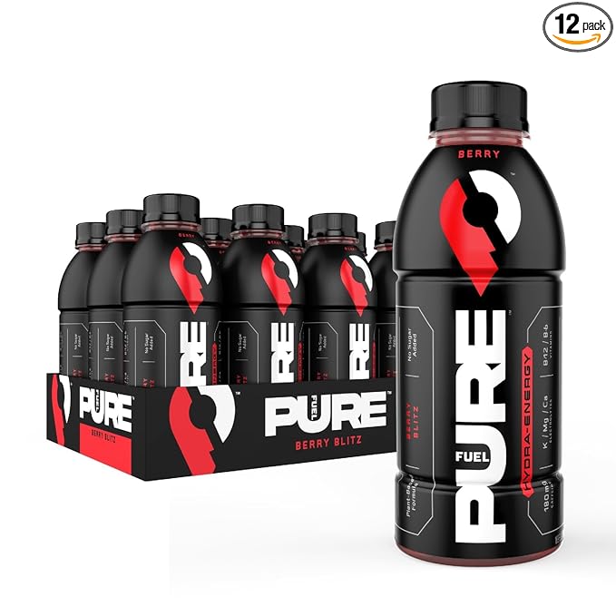 Pure Fuel Healthy Energy Drinks Berry Blitz - Sports Drinks - Plant Based - 180mg Natural Caffeine - 12pk x 16.9 fl oz