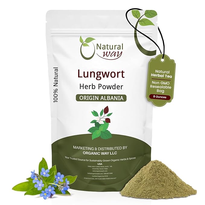 Natural Way Lungwort Herb Powder (Pulmonaria Officinalis) - Fresh &amp Pure Herbal Tea | Natural Kosher Certified | Raw Vegan Non GMO &amp Gluten Free | Origin - Albania (8 Ounce Pack)