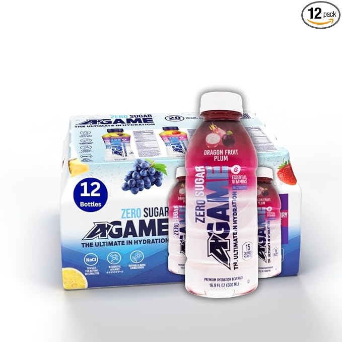 A-GAME Zero Sugar Sports Drink Dragon Fruit Plum Zero Sugar The Ultimate Sugar Free Hydration Sports Beverage 8 Essential Vitamins including B C &amp E plus Sea Salt Electrolytes All Natural Fl