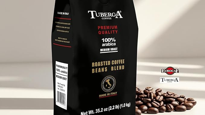 Tuberga Premium Quality 100% Arabica Whole Bean Coffee Medium Roast 2.2 Ib Original Italian Coffee. (Pack of 1)