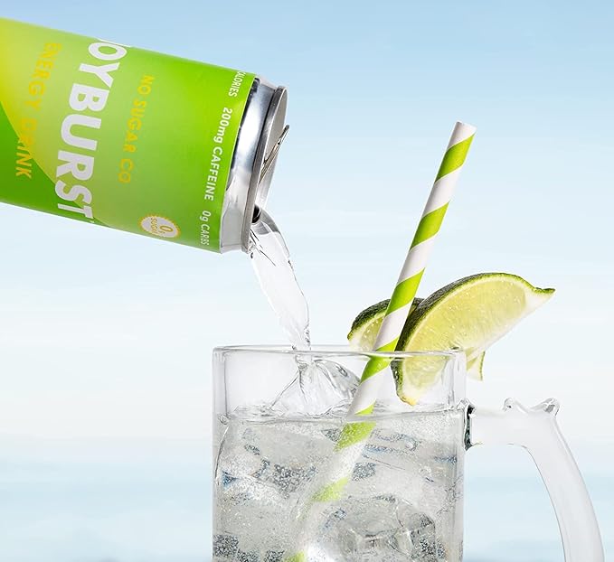 No Sugar Joyburst Energy Drink Lime 0 Calorie 0 Sugar Sugar Free Energy Drink with Natural Caffeine Hint of Sweetness and Refreshing Sparkling Water - 12 Packs
