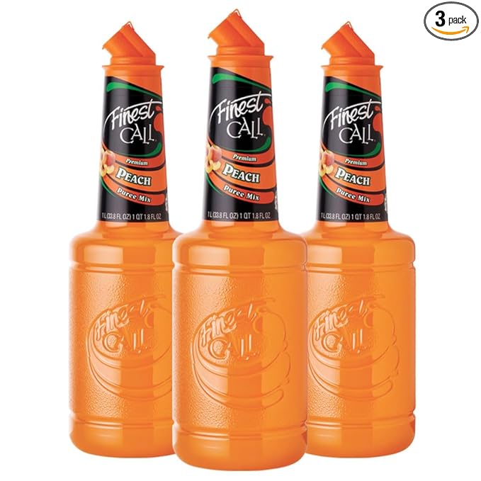Finest Call Premium Peach Fruit Puree Drink Mix 1 Liter Bottle (33.8 Fl Oz) Pack of 3