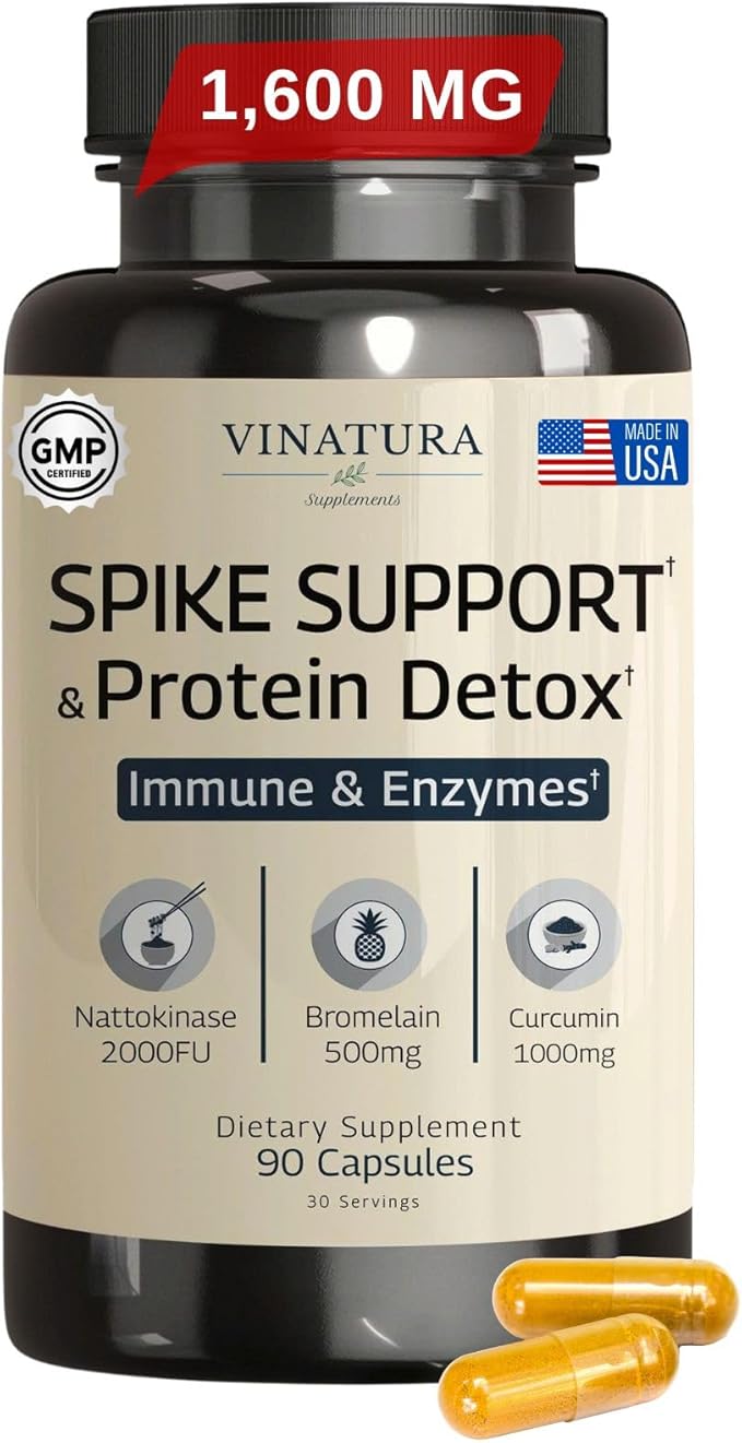 VINATURA Spike Protein Detox - Curcumin 1000 mg Bromelain 500 mg Nattokinase 2000 FU - Enzyme Complex for Detox &amp Protein Balance Ultimate Spike Support Supplement - 90 Capsules