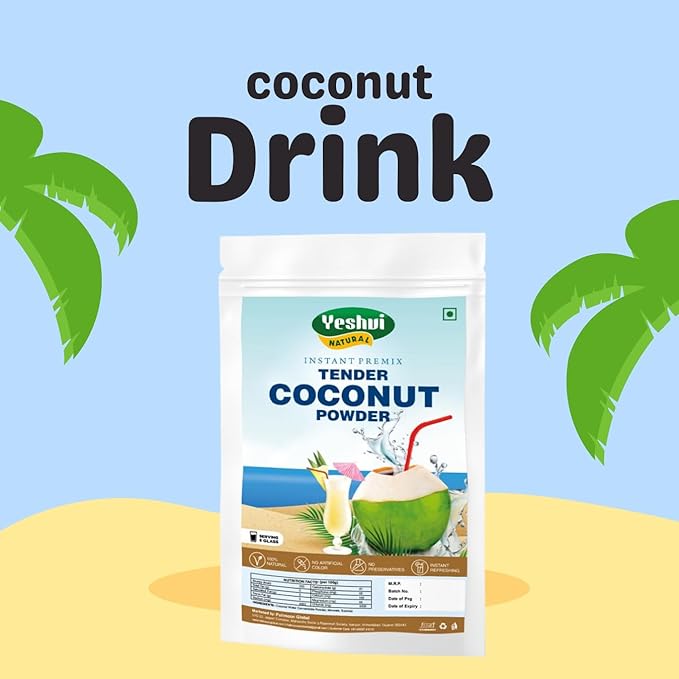 Yeshvi NATURAL Sugarcane Juice &amp Tender Coconut Water Powder Combo Pack Instant Mix Drink Fizzy Party Drink Easy to Make Beverage 200gm