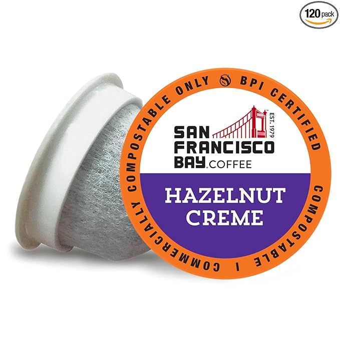 San Francisco Bay Compostable Coffee Pods - Hazelnut Crème (120 Ct) K Cup Compatible including Keurig 2.0 Flavored Medium Roast