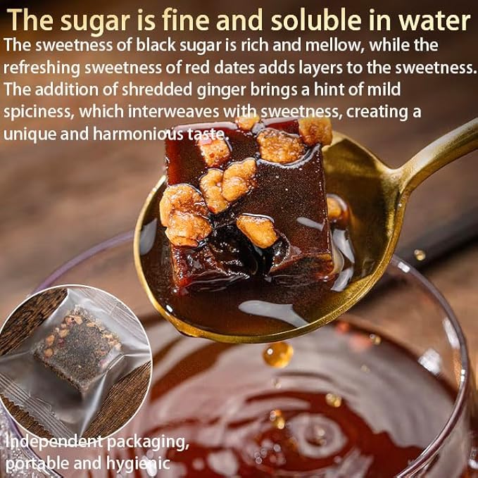 Dark Brown Sugar Ginger Jujube Tea 14.2oz/400g Combination of Black Sugar Cube Red Dates Shredded Ginger Ancient Method Handmade No Added For Women Tea Warming Tea 黑糖姜茶 红糖姜茶