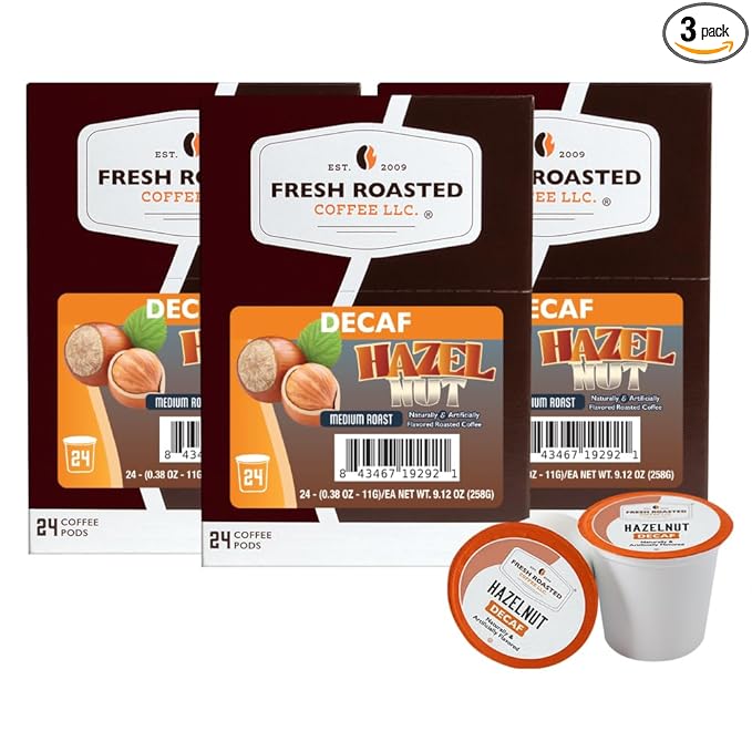 Fresh Roasted Coffee Decaf Hazelnut Flavored Coffee Pods 72 Count