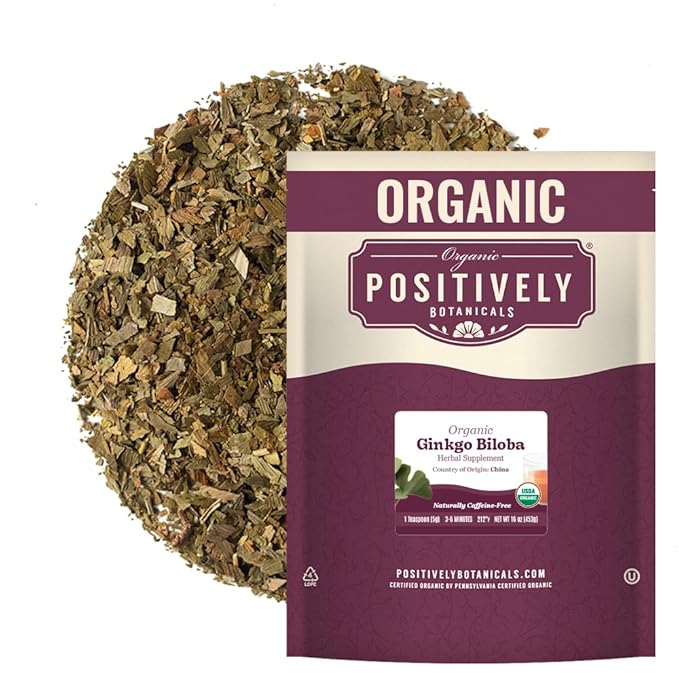 Organic Positively Botanicals Company Ginkgo Biloba Herbal Tea Loose Leaf Botanical 16 Ounce