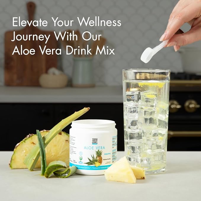 Yes You Can! Aloe Vera Powder Drink Mix - Hydration Booster Infused with Pure Organic Aloe Vera Extract - Delicious Flavors - Made in USA - Antioxidant Rich - Pineapple Flavor - 40 Servings Per Canist