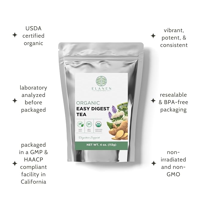 Organic Easy Digest Tea 4 oz. (113g) USDA Certified Organic Digestive Tea for Stomach Ease Tummy and Gut Health Gas Digestion Relief Bloating and Belly Comfort Loose Leaf