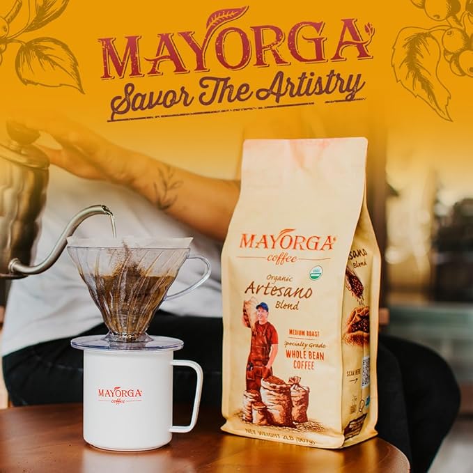 Mayorga Organic Coffee 5lb Artesano Blend - Medium Roast Whole Bean Speciality Grade Coffee 100% Arabica Slow Roasted Chocolate and Nutty Flavor with Low Acidity - USDA Organic Non-GMO Kosher