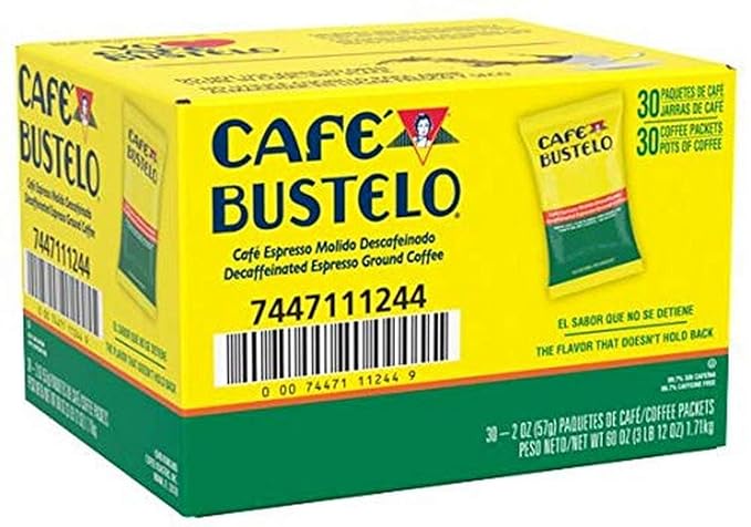 Café Bustelo Coffee Espresso Style Decaffeinated Ground Coffee 30- 2 Ounce Fraction Packets Frac Packs