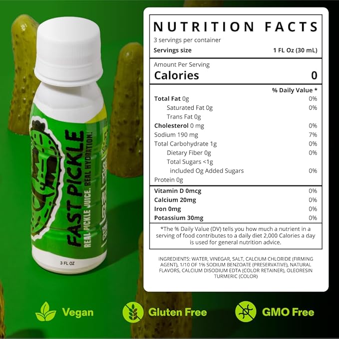 Fast Pickle Juice Pickle Shots For Leg Cramps Relief - Hydration &amp Electrolyte Support No Sugar Natural Ingredients - 3 Oz 12 Pack