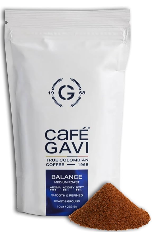 Café Gavi Balance – Medium Roast Ground Colombian Coffee – 100% Arabica – Fresh-Roasted at Origin – 10 oz Resealable Bag – Almond &amp Cocoa Notes