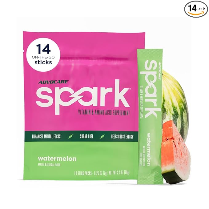 AdvoCare Spark - Energy Drink Mix - Vitamin &amp Amino Acid Supplement - Supports Energy &amp Focus* - Portable Immune Support* - Sugar-Free - Watermelon 14 Stick Packs (3.5 oz)