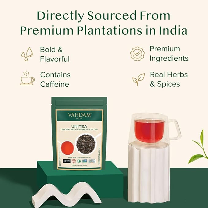 VAHDAM UNITEA Black Tea Leaves +170 Cups12oz | Blend Of Darjeeling &amp Assam Tea | ROBUST &amp FLAVORY Black Loose Leaf | Unblended Single Origin Tea | Vacuum Sealed Pack