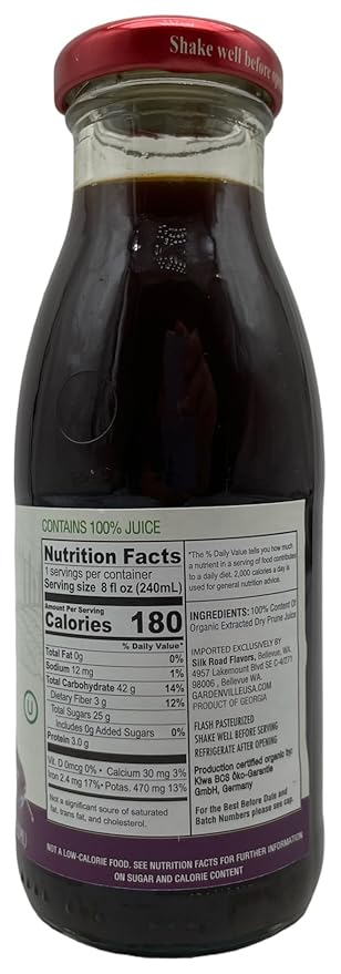 Gardenville Organic Prune Juice (Pack of 12) USDA Organic No Added Sugar U Kosher Certified Pasteurized 8.4 oz Glass Bottles (Prune)
