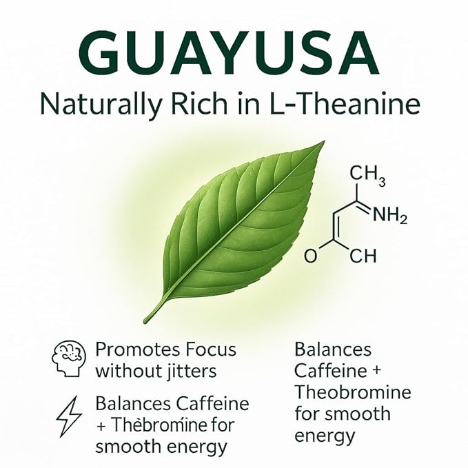 GUAYUSA TEA BAGS by PACHA | Naturally High in Antioxidants L-Theanine &amp Theobromine | Sustained Energy Herbal Tea | Alternative to Yerba Mate Coffee Black and Green Tea. (50 Count Golden Guayu