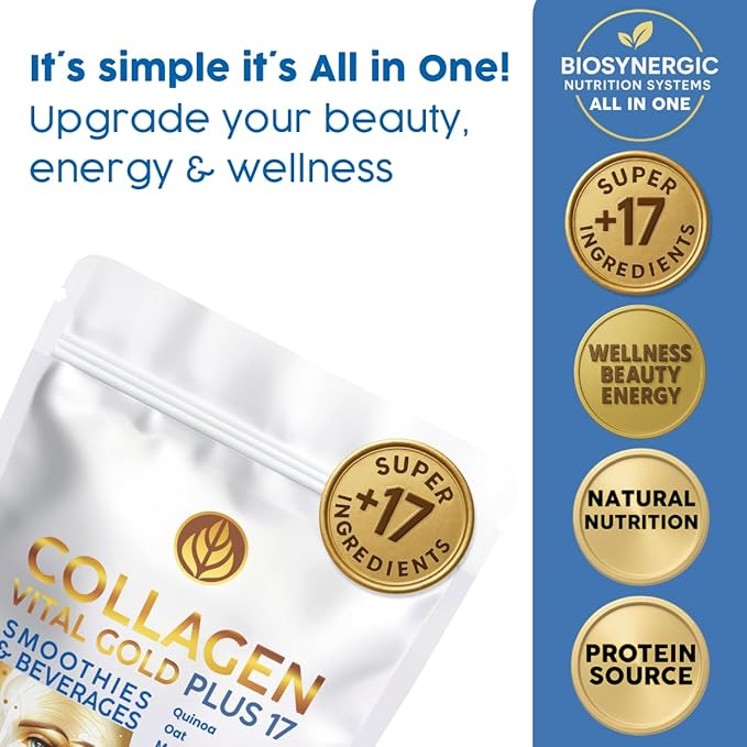 Vital Life Collagen Peptides Powder - Hydrolyzed Collagen with +17 Super Ingredients 1 lb Vanilla Flavor Supplement for Healthy Hair Skin Nails Bones Joints Collagen for Women &amp Men.
