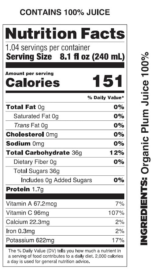 Pomona Organic Plum Juice (Pack of 12) Cold Pressed USDA Organic Juices 100% Plums No Added Sugar Not From Concentrate Vegan Kosher Non GMO Pasteurized 8.4 oz Glass Bottles