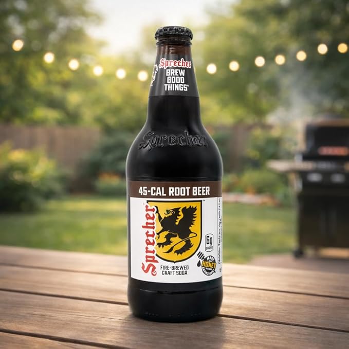 Sprecher Low Cal Root Beer in 16 fl oz Glass Bottles (12 Pack) Fire Brewed Low Calorie Craft Root Beer with Real Honey Naturally Flavored Gourmet Soft Drink