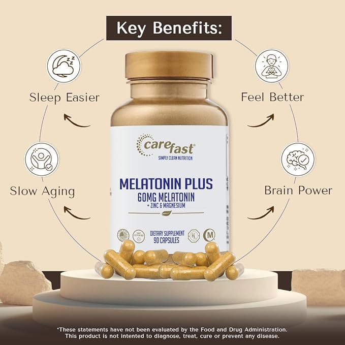 60mg Melatonin Plus Extra Strength High Dose Sleep Supplement 90 Capsules - Veggie Capsules - Fast Acting Formulated by Dr Shallenberger with Zinc &amp Magnesium for Maximum Quick Absorption