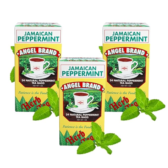 Angel Brand Jamaican Peppermint Tea Bags 24 – Pack of 3 – Caffeine-Free Herbal Tea for Relaxation and Fresh Breath Made with Pure Jamaican -Delightful Sip Every Time.