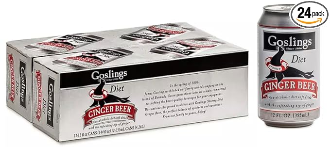 Goslings Diet Ginger Beer Cans of 12 fl oz Each | Ginger Beer Sugar Free For Moscow Mule And Mixers For Alcoholic Drinks (24)