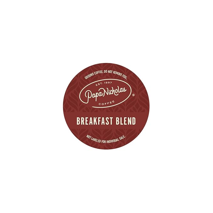 PapaNicholas Coffee Single Serve Coffee Cups Fits Keurig K Cup Brewers Breakfast Blend 48 Coffee Pods