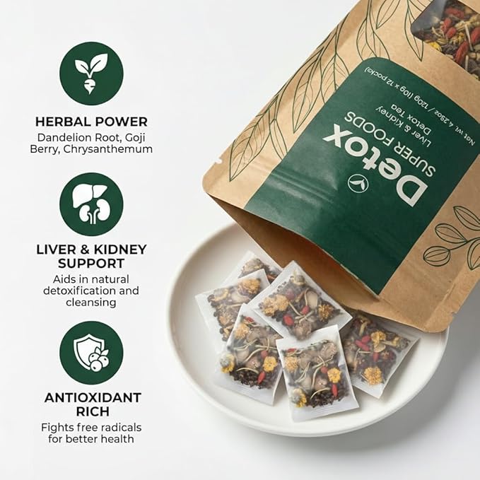 Liver &amp Kidney Detox Tea Natural Herbal Blend with Dandelion Root Goji Berry Cassia Seed Orange Peel &amp Chrysanthemum Refreshing Daily Wellness Tea – 12 Servings