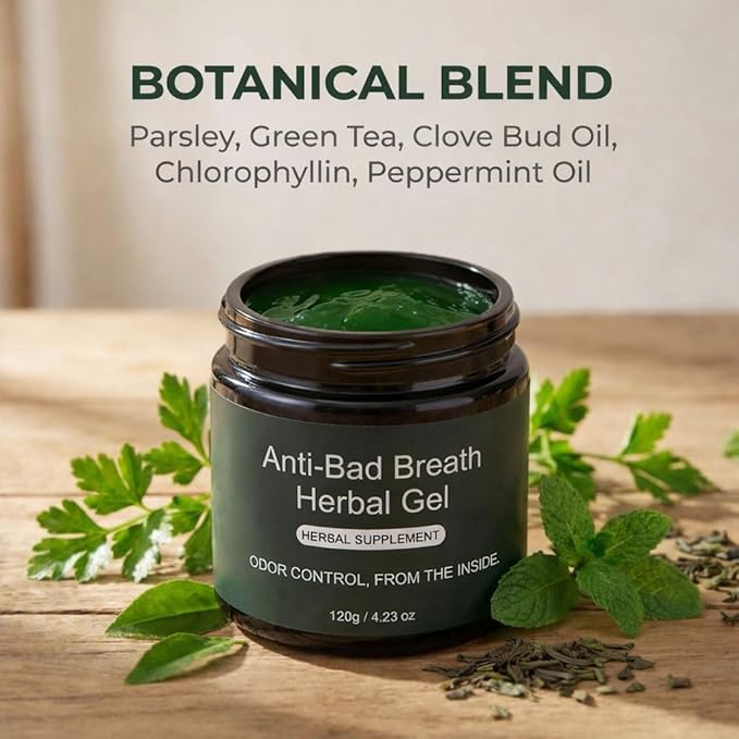 Anti-Bad Breath Herbal Gel Supplement Internal Freshening Formula with Parsley Green Tea Lemon Balm Clove Bud Oil Peppermint Oil &amp Chlorophyllin Natural Mint Flavor (1PCS)