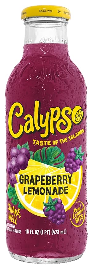 Calypso Lemonade Grapeberry Made with Real Fruit 16 Fl Oz Glass Bottles (Pack of 12)