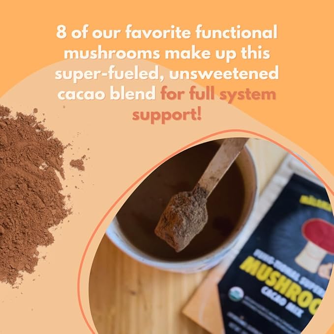 Malama 8-Mushroom Hot Cacao Mix Organic Chocolate Blend Mushroom Powder for Focus &amp Inmune Support – with Lion's Mane Reishi Chaga Turkey Tail – Vegan Supplement 3.5 oz (50 Servings)