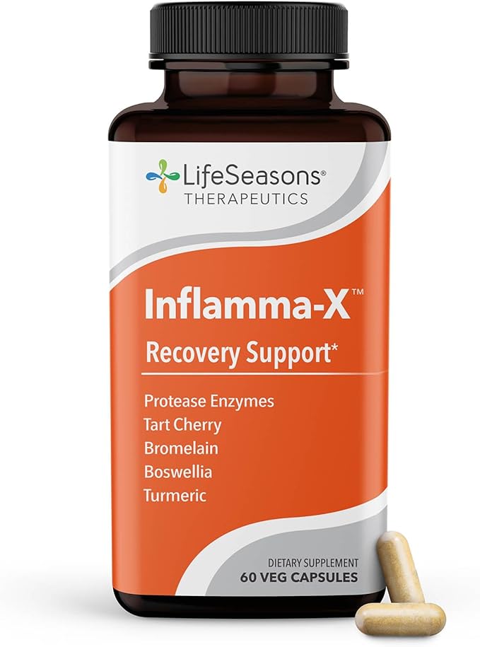 LifeSeasons Inflamma-X Joint &amp Tissue Support Supplement – Supports Muscle Comfort Recovery &amp Flexibility – Herbal Formula with Turmeric Bromlein Boswellia &amp Protease Enzymes – 60 Capsu