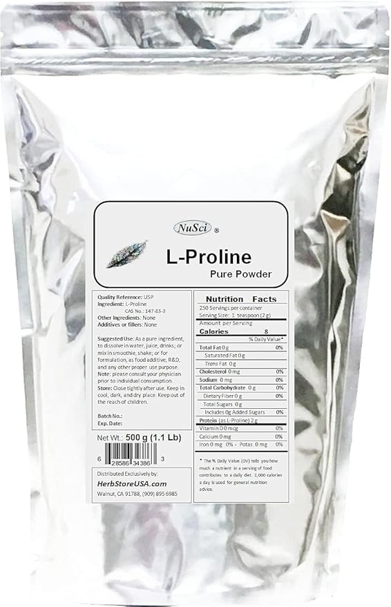 Pure L-Proline Powder a Collagen Component (1000 Grams (2.2 lb))