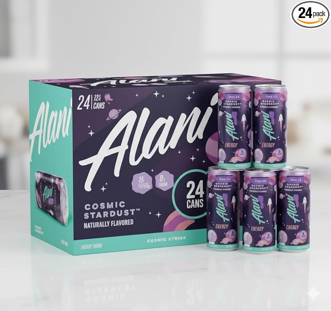 Alani Cosmic Stardust Energy Drinks sugar free low calorie energy drinks 12 Fl Oz - Pack of 24