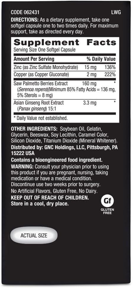 GNC Men's Ultra Saw Palmetto Formula Supports Normal Prostate Function 120 Softgels