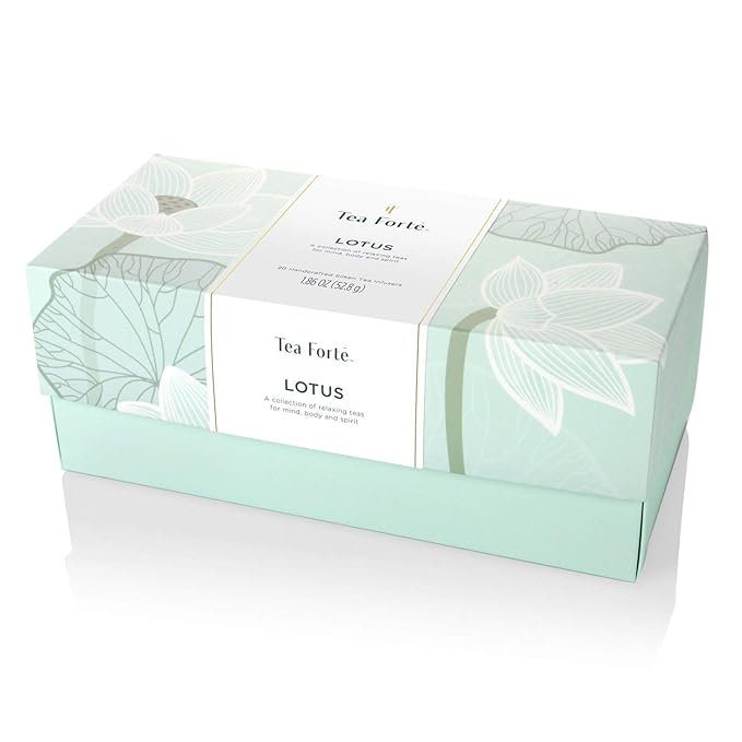 Tea Forte Premium Presentation Box Gift Set Sampler 20 Count Assorted Blends Individually Wrapped Handcrafted Pyramid Infuser Bags Lotus Tea