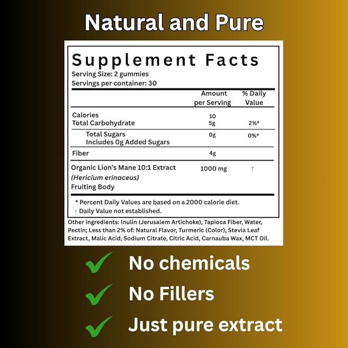 Lion’s Mane Sugar Free Vegan Gummies High Potency Double Extracted 60 Gummies