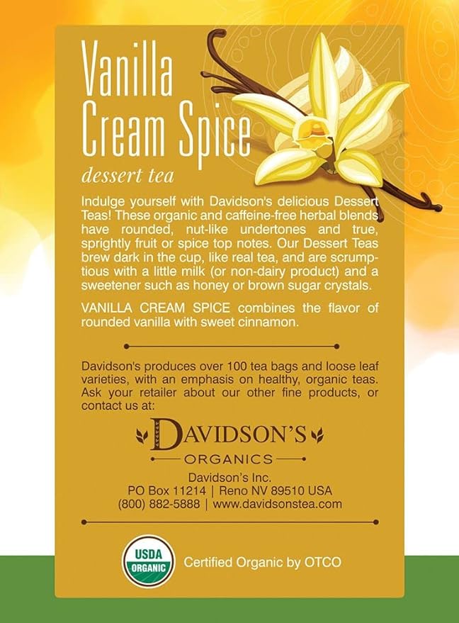 Davidson's Organics Vanilla Cream Spice 8-count Tea Bags Pack of 12