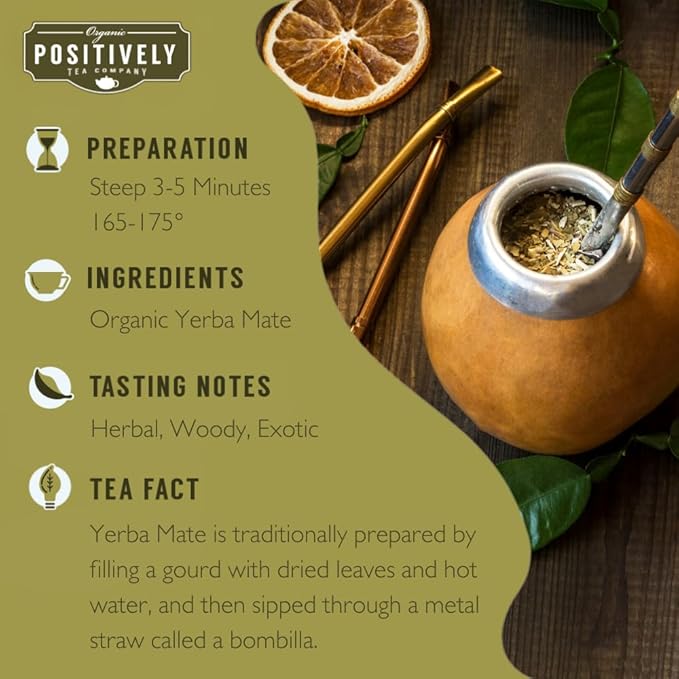 Organic Positively Tea Company Yerba Mate Tea (Unsmoked) Loose Leaf 16 Ounce