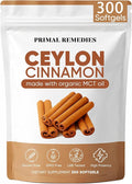Primal Remedies Ceylon Cinnamon Capsules – 300 Softgels Equivalent Per Serving Cinnamomum Verum Bark Extract Clean Plant Based Supplement for Daily Wellness Routine (1)