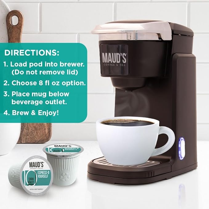 Maud's Espresso Roast Coffee Pods 50ct Dark Roast Coffee in Single Serve Pods – 100% Arabica Coffee Compatible with Keurig K Cups Maker